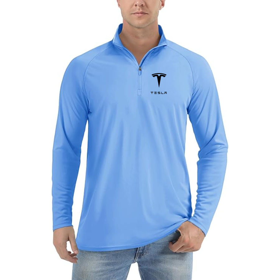 Men’s Tesla Car - Lightweight Quarter-Zip Athletic Shirt – Long Sleeve Polyester Wear